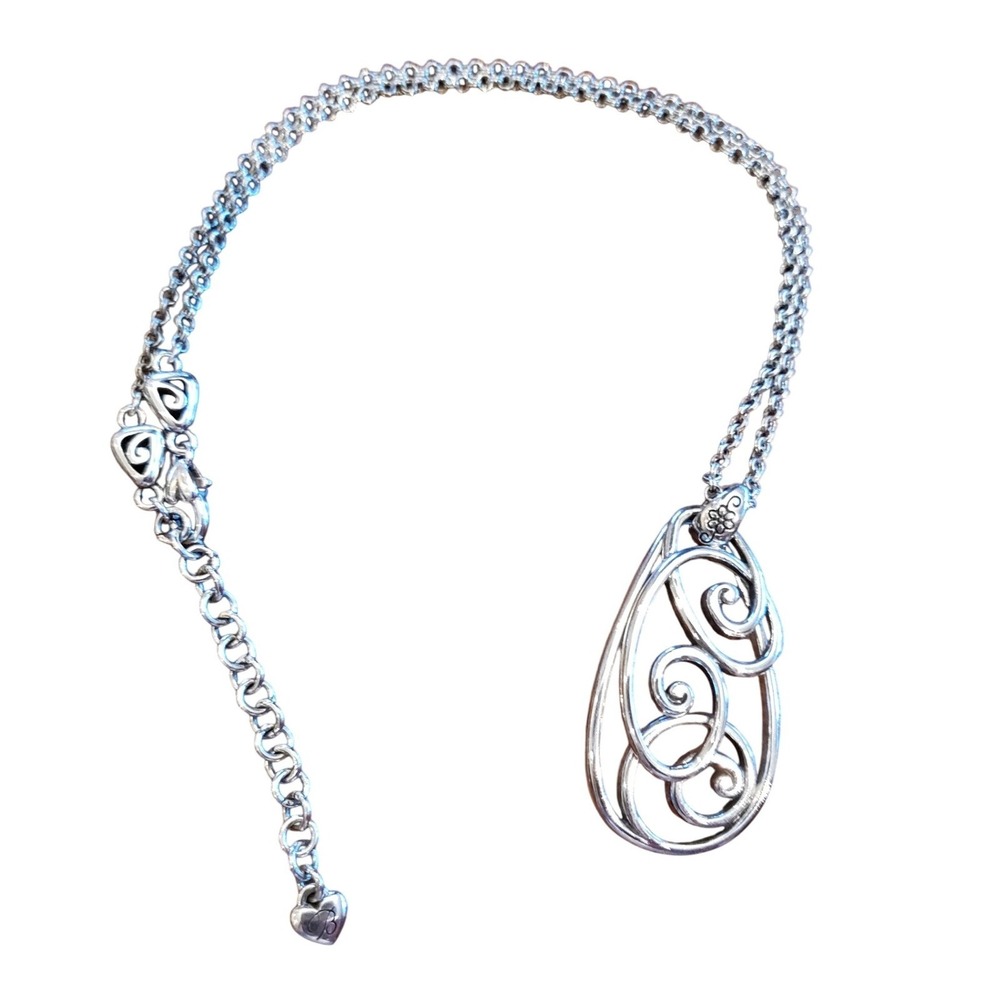 Brighton Silver Tone Teardrop‎ Swirl Pendant Necklace Delicate Statement Jewelry